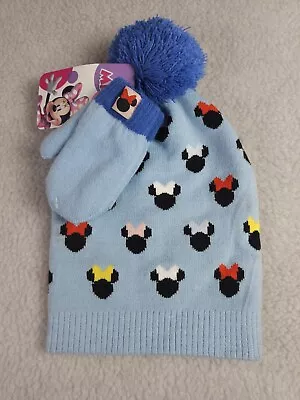 Disney Junior Minnie Mouse Blue Winter Hat Glove Combo Toddler Kids • £7.76