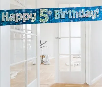 Happy 5th Birthday Blue Themed Party Wall/Door Banner. 5th Birthday Decorations • £2.65