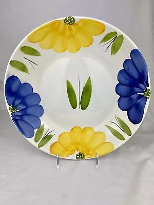 Vintage Maxam Italy Serving Bowl 12” Hand Painted La Primula Daisy Blue & Yellow • $39.95