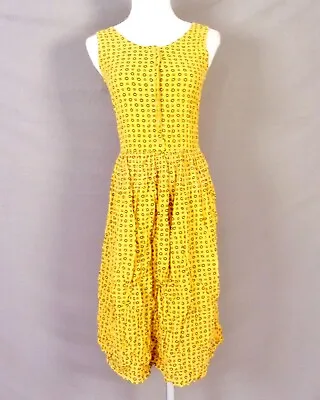 Vintage 80s Radishes & Roses Adult Women's 100% Rayon Yellow Dress India Sz S • $35.99