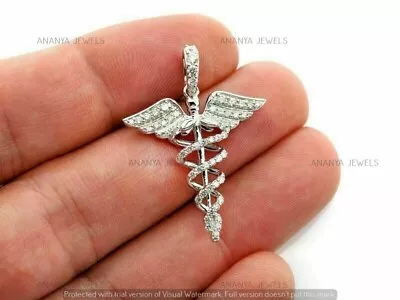 2 Ct Round Cut Moissanite Caduceus Medical Pendant 18  Chain 925 Sterling Silver • $140.36