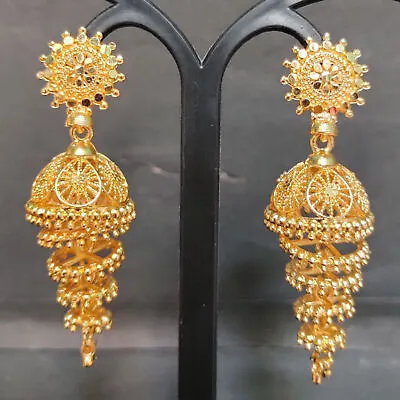 $28.07 • Buy Indian 22K Gold Plated Bollywood 7CM Long Jhumka Jhumki Earrings Set Gnja308