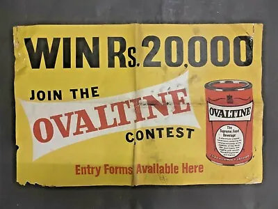 VINTAGE OVALTINE CONTEST WIN Rs.20000 THE SUPREME FOOD BEVERAGE ADV. SIGN PAPER • $212.15