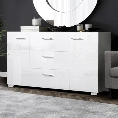 High Gloss Sideboard Hallway Table Storage Cabinet 2 Cupboard 3 Drawers- White • $278.95