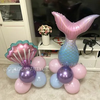 £4.99 • Buy Mermaid Tail Shell Foil Stand Metallic Display Balloons Birthday Party Decor
