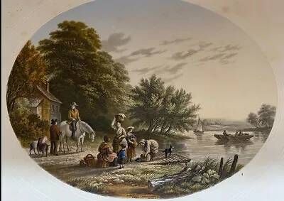 19th Century Print C.1860 - Le Blond & Baxter ‘Waiting For The Ferry’. • £12