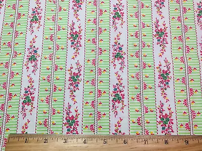 Vintage Cotton Fabric BEAUTIFUL Pillow Ticking Floral Stripes 35 W 1yd • $13.99