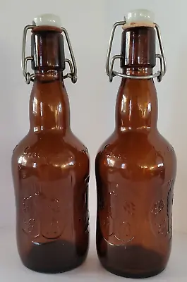 $9.50 • Buy Vintage Grolsch Amber Brown Beer Bottles W/ Porcelain Swing Top Lids PAIR