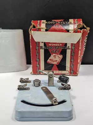 VINTAGE PHILMORE CRYSTAL DETECTOR LITTLE WONDER RADIO CRYSTAL SET W BOX SKY BLUE • $99.99