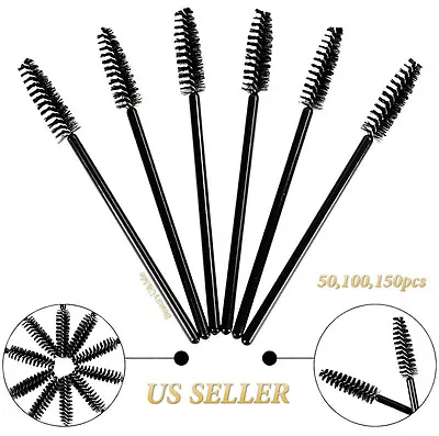 50 100 150x Disposable Eyelash Extension Brushes Black Mascara Wands Applicator • $6.98