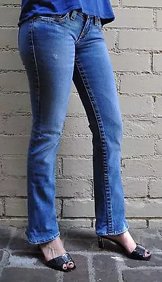 True Religion Gina Medium Drifter Stretch Denim Blue Jeans 26 USA Bootcut Women • $40