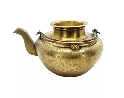 Teapot Brass With Dragon Engraving Design Vintage Oriental Collectibles Decor • $135