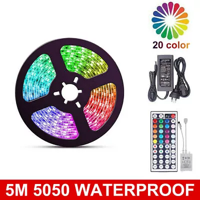 $11.99 • Buy Waterproof 5M RGB 300 LED Strip Lights 5050 SMD 12V 44key IR Controller Adapter