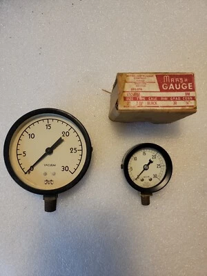 $12 • Buy Lot Of 2 Vacuum Gauges Marsh Instruments & Marshalltown 0-30