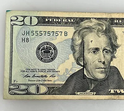 $20 -5 Of A Kind- Binary 55575757 US Dollar 2009 Banknote Fancy Serial Number 84 • $39.99
