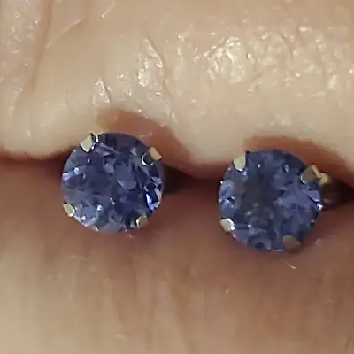 AAA Tanzanite Earrings Round Cut 1ct 5mm Genuine 14Kt White Gold Solid Gold • £193.02