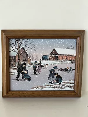 C Carson Amish Winter Scene Print Of Oil Painting Americana Folk Art 80s Snow • $39