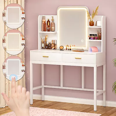 Homieasy Makeup Vanity Set Desk Dressing Table With 3 Color LED Lighted Mirror • $159.99