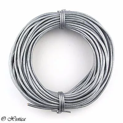 Gray Metallic Round Leather Cord 2mm 10 Meters (11 Yards) • $8.30