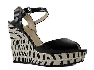 Enzo Angiolini Women's Indulgent Wedge Sandals Black White Zebra Size 9.5 M • $49.50