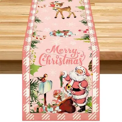 Vintage Christmas Table Decorations Pink Santa Claus Table Runner 72 Inches • $15.18
