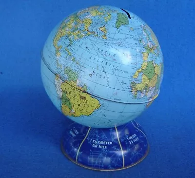 Vtg Ohio Art Co Tin Toy Earth World Globe Pressed Steel Litho Piggy Coin Bank • $14.50