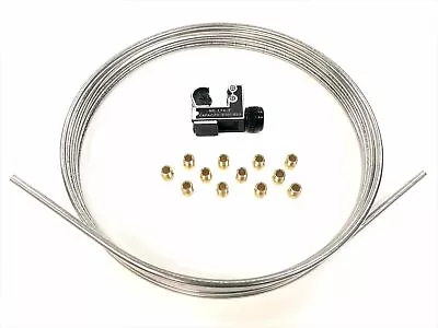 Stainless Brake Line Tube Coil Roll 3/16  16 Ft. W/ Tube Cutter & 12 Fittings • $28.99