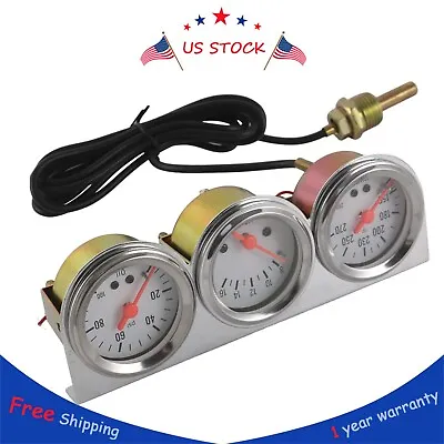 2'' 52mm Chrome Mechanical Triple Gauge Set Water Temp Oil Pressure Volt Meter • $23.88