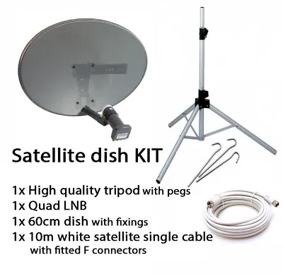 Sky Satellite Dish Quad LNB & Tripod Stand Kit Portable Camping Caravan Freesat • £79.99