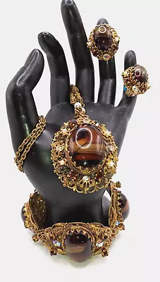$259.52 • Buy Vintage West Germany Porphyry Tier Eye Style Necklace, Bracelet & Earring Set