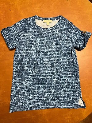 NWT Michael Kors Shirt Women's Size M Short Sleeve Navy Blue Peace Love Logo MSR • $25