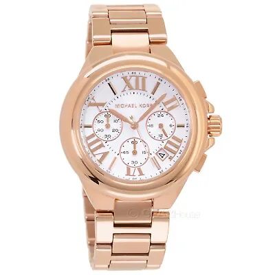 Michael Kors Camille Womens Rose Gold Chronograph Watch White Dial Date MK7271 • $107.05