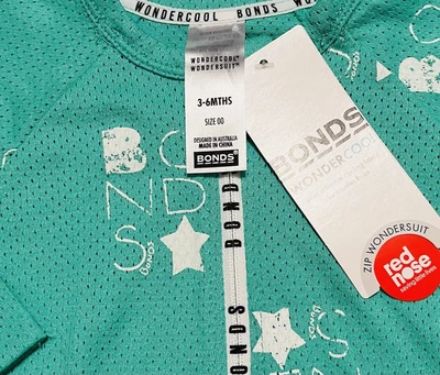 BONDS WONDERCOOL Zippy ZIP WONDERSUIT GREEN BNWT -Size 00 ( 3 - 6 MONTHS ) • $27.50