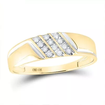 10kt Yellow Gold Mens Round Channel-set Diamond Diagonal Triple Row Wedding Band • $218.05