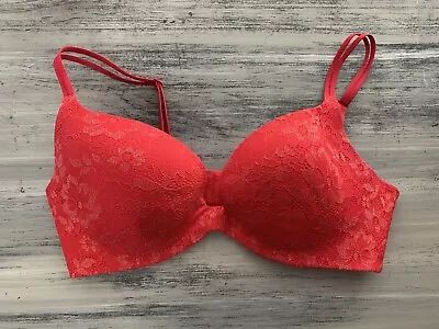 Victoria's Secret 36D Red Angels Secret Embrace Split Strap Lace Push Up Bra EUC • $29.90