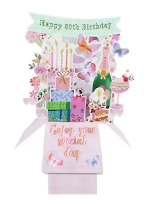 Happy 80th Birthday Bottle & Presents Pop Up Card 3D Keepsake Flowers For Female • £5.99