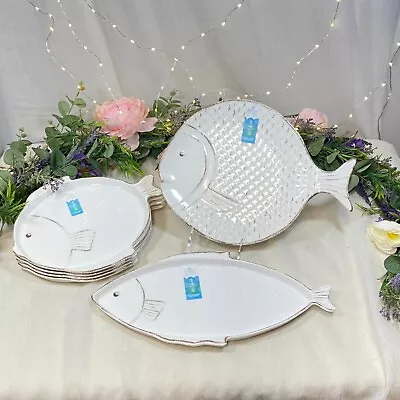 Sigrid Olsen Home Heavy Melamine Fish Nautical Shape Dinner & Serving Plates 6pc • $80.99