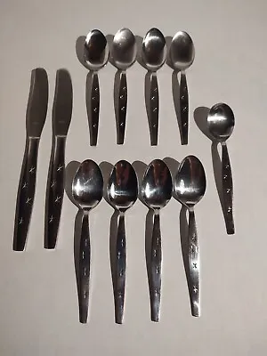 11 Pc Vtg MCM Japan Starburst Star Atomic Stainless Steel Japan Flatware Lot • $27