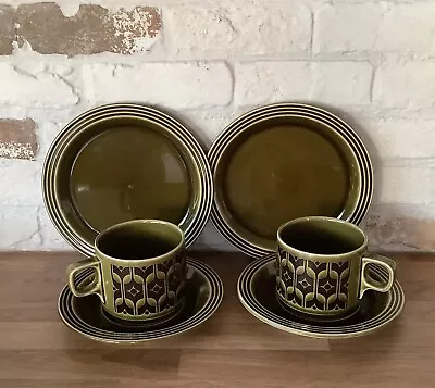 Vtg Hornsea Pottery Heirloom Green Cup Saucer X 2  & 2 Tea Plates (trio X 2) Vg • £24.99