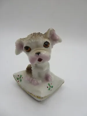 Vintage Sugared Brown And White Puppy Dog Sitting On Pillow Figurine JAPAN (2b) • $9.99