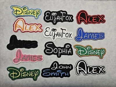 PERSONALISED DISNEY Name Tag TEXT Badge Patch Sew On Embroidery • £6
