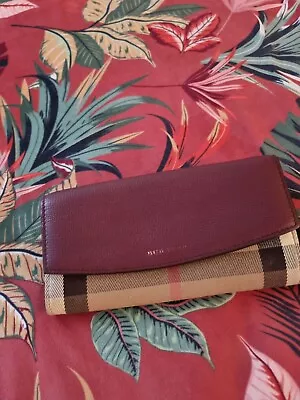 Porter House Check And Leather Burberry Wallet In Mahogany Red Used Womens • $300