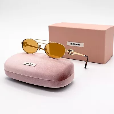 New Miu Miu Smu 54z 5ak40d Women Sunglasses Mu54zs Gold Oval Mu 54zs 5ak40d • $318