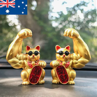 Chinese Muscle Arm Lucky Cat Figurine Fortune Waving Giant Arm For Car AU • $17.40
