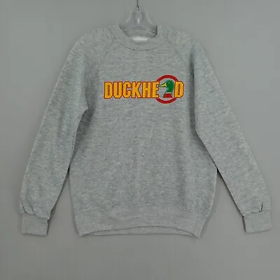 Vintage Duckhead Crewneck Sweatshirt Size Large Gray Raglan Logo Spellout 80s * • $59.99