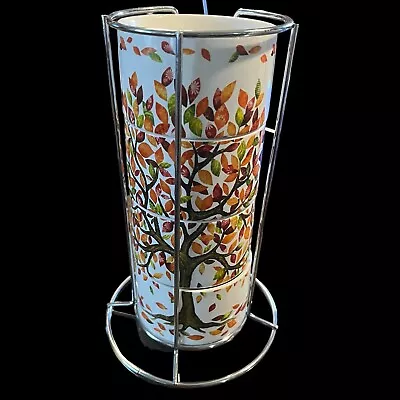 Pier 1 Stacking Mugs AUTUMN Tree Fall Leaves Coffee Tea With Holder 4 Cups • £24.13