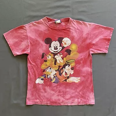 VTG 2000s Disney World T Shirt Mens Medium Red Bleach Acid Wash Mickey Pluto 00s • $9.85