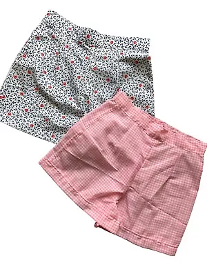 Vintage (2) Pair High Waist Shorts Nautical Pink Gingham 28” Anchor Sail Boat • £38.60