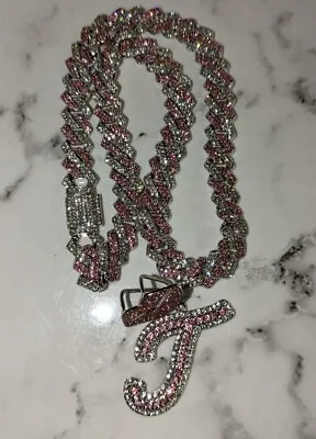 Pink Initial  J  Jewelry Bling Pendant Rhinestone Hip Hop Choker/Necklace 20  • $35.99