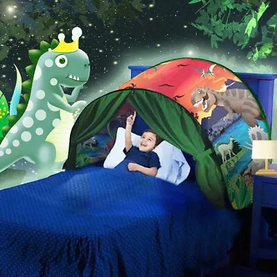 UK Dream Tents Kids Dinosaur House Foldable Pop Up Bed Tent Indoor Baby Toy Gift • £13.49